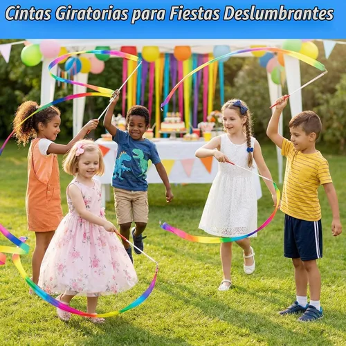 Vista 5 de Paquete de 20 varitas bailarinas de cinta, serpentinas de cinta de baile arcoíris