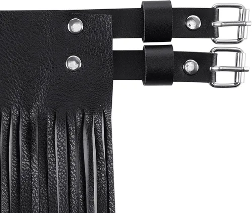 Vista 5 de Ayliss Falda con flecos y borlas para mujer, cinturón de vestir, cintura punk, cinturón de vestir vintage de piel sintética, cintura rocker, disfraz