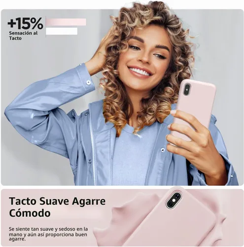 Vista 6 de SURPHY Diseñada para iPhone Xs y iPhone X con forro de microfibra, funda gruesa de silicona líquida para iPhone X XS de 5.8 pulgadas, color rosa bebé