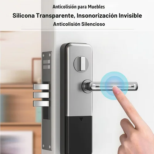 Vista 3 de Parachoques transparentes para muebles 4 unidades (2 largas y 2 cortas) - Almohadillas de pared protectoras de goma de silicona con respaldo