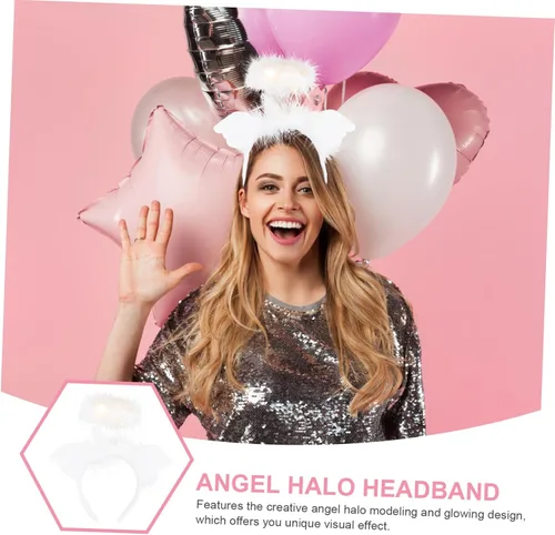 Vista 3 de SHERCHPRY 4pcs Angel Headband Glowing Headdress Decor Angel Themed Headband Furry Hairband Angle Wing Headband Angel Headband Prop Glowing Hairband