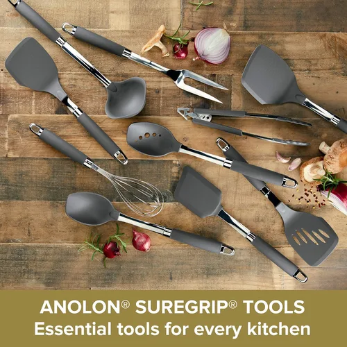 Vista 3 de Anolon SureGrip tenedor de carne de acero inoxidable/herramienta de cocina, 13.25 pulgadas, gris, 46288