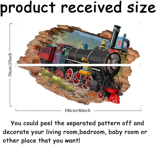 Vista 2 de SUPERDANT Adhesivo de pared de tren retro 3D para despegar y pegar, mural de vinilo para habitación de los niños, dormitorio, sala de estar, sala