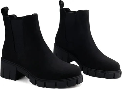 Vista 24 de starmerx Botines de plataforma para mujer, botas Chelsea elásticas, tacón medio, botines sin cordones