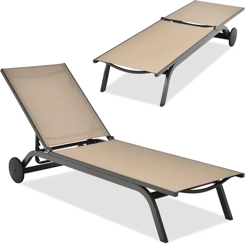 Vista 8 de COSTWAY Tumbona para patio al aire libre, sillón reclinable ajustable de 6 posiciones con marco de aluminio estable, silla portátil al aire libre