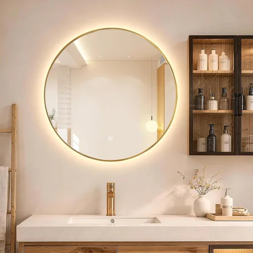 Vista 18 de Niccy Espejos de baño LED redondos, espejo retroiluminado con marco negro