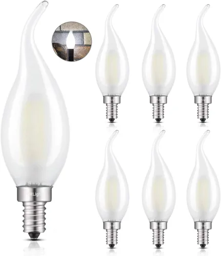 Vista 10 de Bombilla LED de candelabro equivalente a 25 W regulable de 2 W, 2700 K, blanco cálido, 250 LM, bombillas LED de vela E12, punta doblada