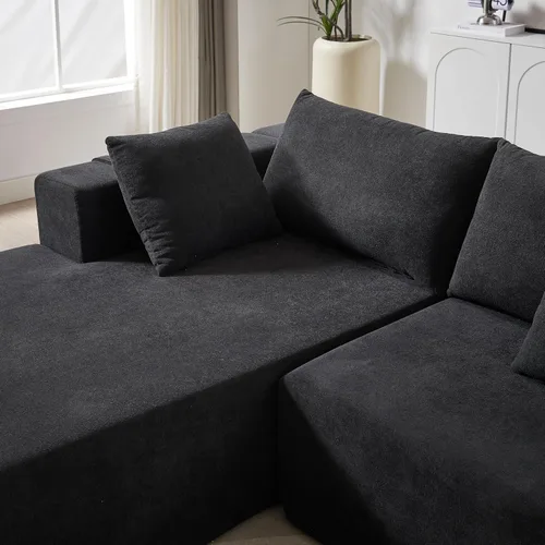 Vista 9 de Sofá modular de 108 pulgadas, sofá modular convertible para sala de estar y dormitorio, moderno juego de sofá modular tapizado de felpilla, sofás