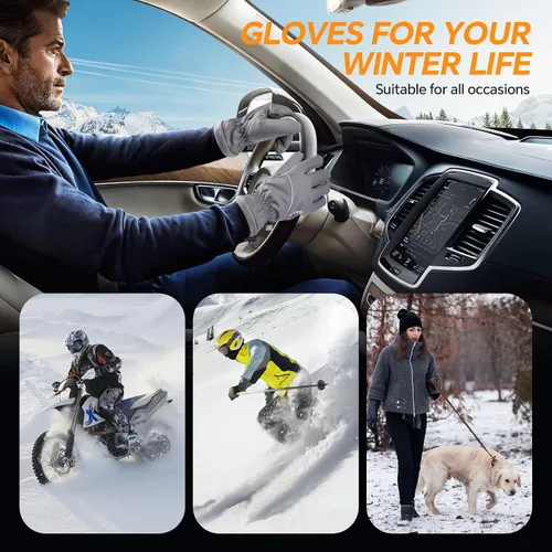 Vista 7 de Guantes de invierno impermeables y resistentes al viento para hombres y mujeres, térmicos cálidos para clima frío, agarre de nieve para pantalla