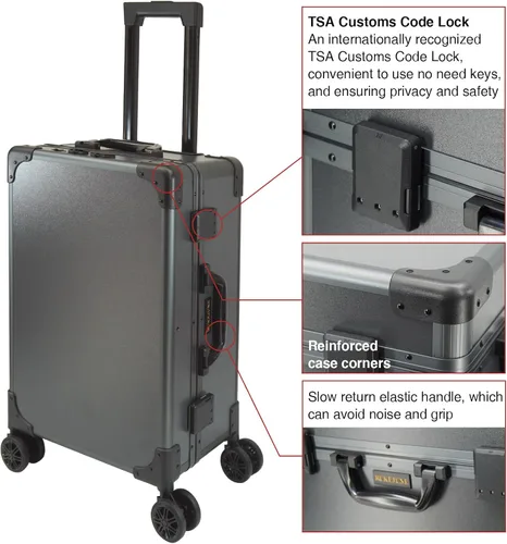Vista 9 de Estuche de maquillaje rodante con espejo de luz LED, patas ajustables, mesa de tren con cerradura, estudio, artista, cosmética, tamaño de mano