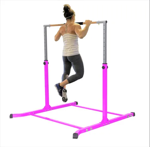 Vista 5 de Barra horizontal expandible de gimnasia de 3 a 5 pies, color rosa con mango libre, cojín para entrenamiento juvenil, atlético, niños y adultos