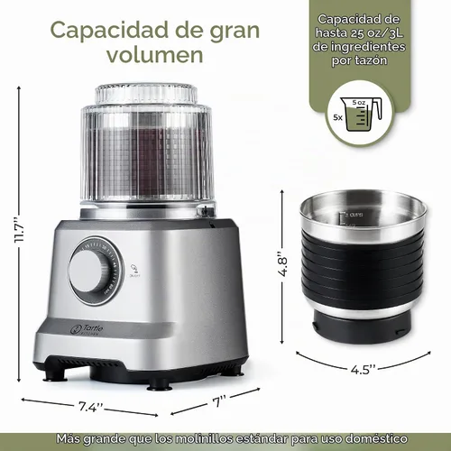 Vista 2 de Molinillo de especias eléctrico comercial de 750 W, molinillo de café de grano de hierbas de acero inoxidable resistente con temporizador modo