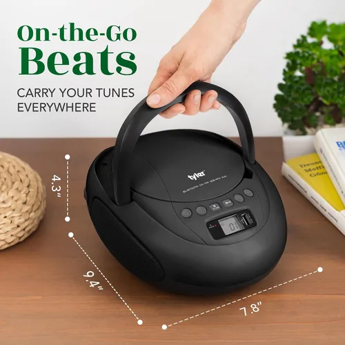 Vista 7 de Tyler Reproductor de CD portátil Boombox con radio FM, Bluetooth y puerto USB Sonido estéreo claro Compatible con CD-R/RW y MP3 CDs Entrada