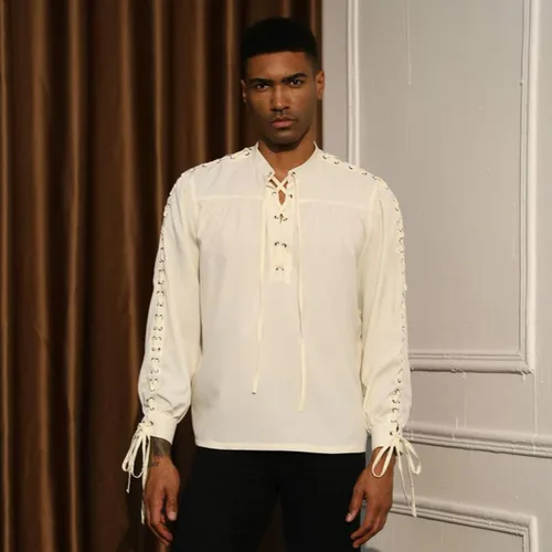 Vista 5 de Teyujosem Camisa medieval gótica renacentista de manga larga con cordones para hombre