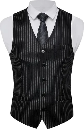 Vista 3 de BABEYOND - Chaleco de gángster de estilo 1920 y con accesorios para disfrazarse de Gatsby con sombrero estilo Fedora