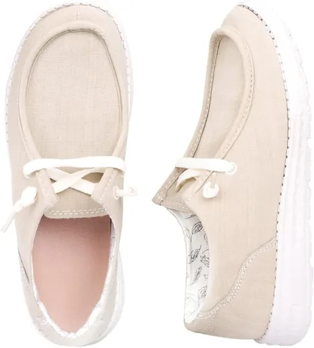 Vista 4 de Mocasines de lona para mujer, zapatos de moda, informales, planos, cómodos, para caminar