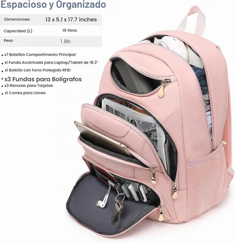Vista 2 de Mochila para laptop Boavan para hombres (Negro, 15.6), Rosa(Amour Pink), Elegante