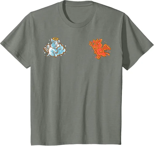 Vista 116 de Camiseta de gato ángel y diablo sentado en tu hombro Nerd Kitten, Negro