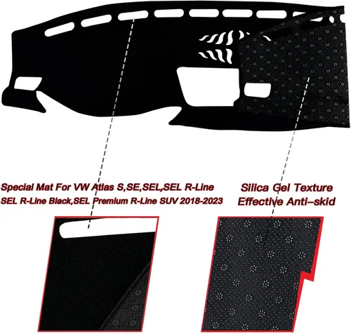 Vista 2 de Funda para salpicadero interior compatible con Volkswagen Atlas SUV S SE SEL y SEL Premium 2018-2023 Protector de rayos UV (borde negro)