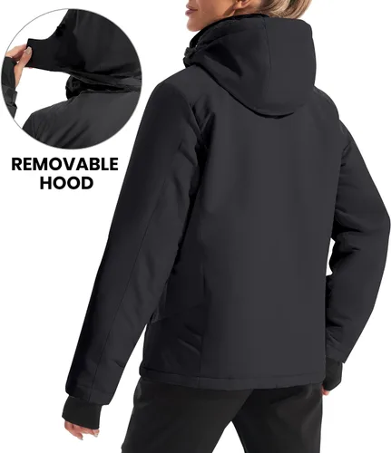 Vista 3 de Ewedoos Chaquetas de esquí de nieve para mujer con capucha desmontable, resistente al viento, chaqueta de snowboard de invierno para mujer