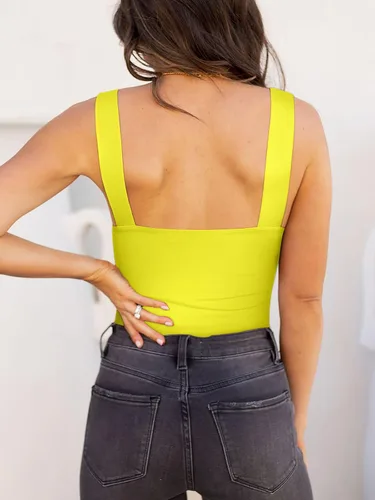 Vista 67 de Reoria - Camiseta sin mangas sexy tipo body con escote cuadrado para mujer, ropa para discoteca