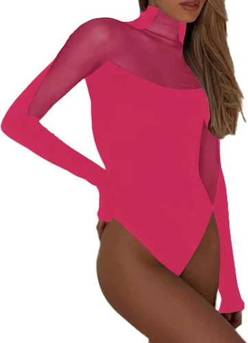 Vista 3 de LYANER Body de malla de manga larga con cuello alto falso para mujer