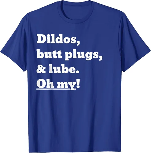 Vista 45 de Consoladores, tapones para los glúteos y lubricante. Camiseta Oh My! Azul bebé