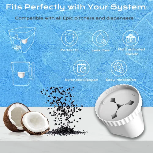 Vista 2 de Filtro compatible con todos los filtros de agua Epic, jarras y dispensadores, jarras de filtro de agua Aquagear, sin BPA, 150 galones de larga vida