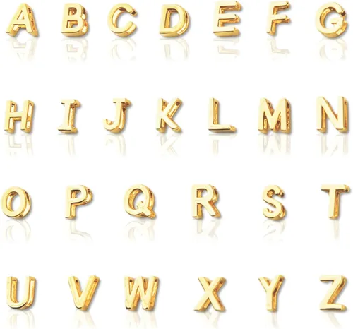 Vista 10 de 26 dijes de letras del alfabeto A-Z rellenas de oro de 18 quilates para hacer joyas, dije con inicial del alfabeto A-Z, colgantes con purpurina
