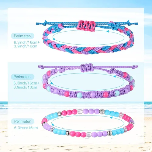 Vista 4 de WILLBOND 24 pulseras trenzadas de la amistad elásticas, apilables, pulseras de cuerda tejida con cuentas ajustables, cuerda ondulada, joyería