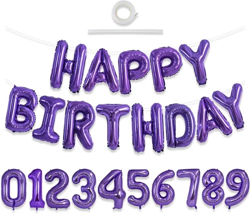 Vista 9 de TONIFUL Juego de globos negros de feliz cumpleaños y números de 16 pulgadas, globos de letras de aluminio metálico con globos de 0 a 9 dígitos
