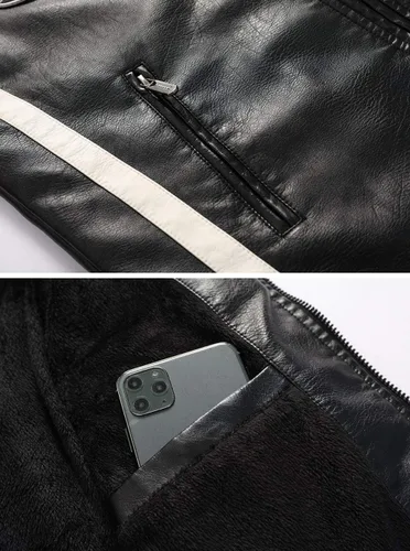 Vista 5 de chouyatou Chaqueta de piel sintética con forro polar térmico para hombre