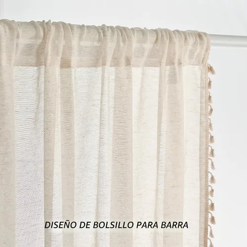 Vista 3 de Sanceor Cortina bohemia extra larga transparente con bolsillo para barra, 1 panel de 120 pulgadas de largo, mezcla de lino natural de 2 pisos
