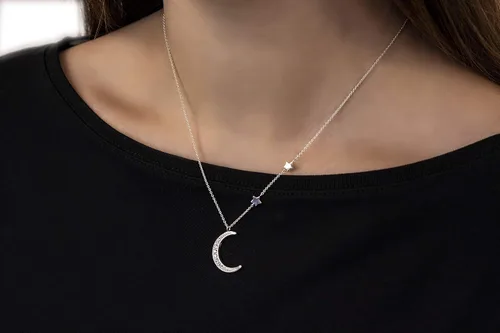 Vista 2 de EFYTAL Regalos de graduación inspiradores collar de plata de ley 925 con circonita cúbica creciente y luna y estrellas en tarjeta motivacional