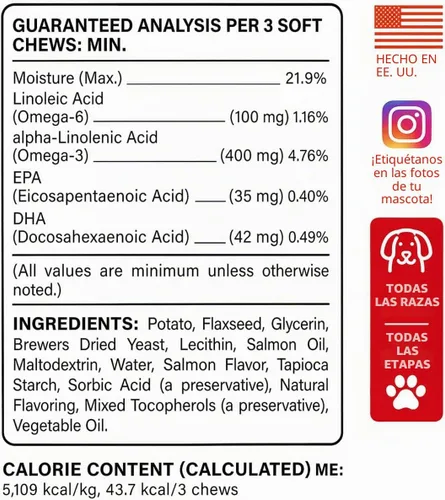 Vista 2 de BARK&SPARK Omega 3 para perros - 180 golosinas de aceite de pescado para la muda de pelo de perro, alergia cutánea, alivio de la picazón