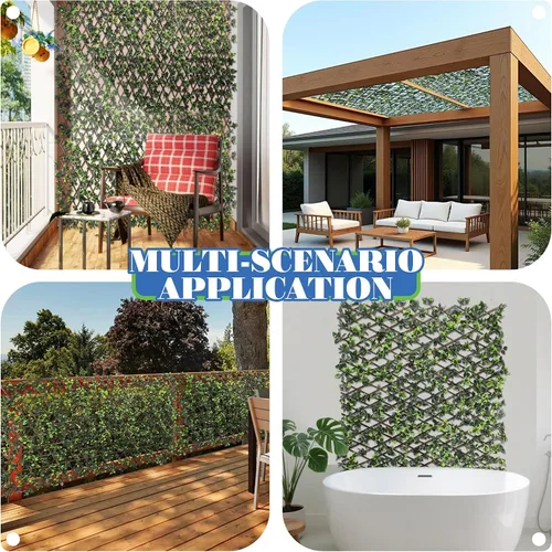 Vista 2 de ECOOPTS Valla de privacidad de hiedra artificial de hoja de rosa expandible para patio trasero, balcón, exterior e interior, 1 paquete