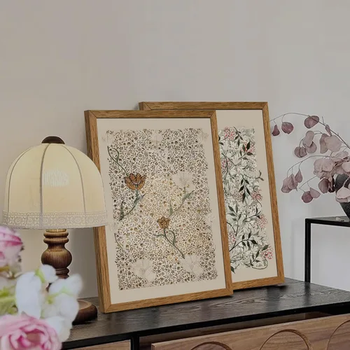 Vista 3 de Krtoni 3 piezas de arte de pared vintage enmarcadas de William Morris, impresiones de lienzo floral abstracto neutro, rústico, bohemio, flores