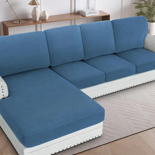 Vista 19 de H.Versailtex - Funda de sofá seccional de 1 pieza, funda deslizante para chaise con forma de L, funda de cojín separada para sofá seccional tanto