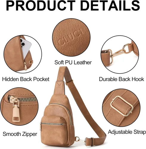 Vista 6 de CLUCI Small Sling Bag for Women, Leather Crossbody Fanny Packs Trendy, Women's Chest Bag