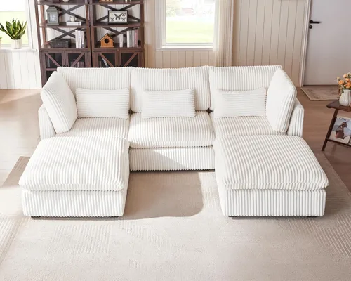 Vista 28 de Sofá Modular de Tamaño Grande, Sofá Seccional de Chenilla Cloud Extra Profundo con Chaise Otomana, Sofá Cama de Chenilla Esponjosa de 5 Asientos