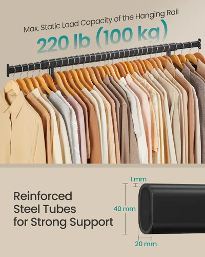 Vista 3 de SONGMICS Perchero con ruedas, perchero resistente para colgar ropa, portátil, 17.7 x (36.2-52) x 63.6 pulgadas, con riel extensible, capacidad