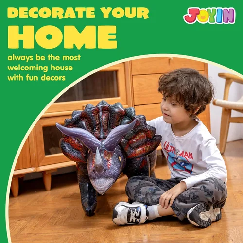 Vista 5 de JOYIN Juguete inflable de dinosaurio Triceratops de 43 pulgadas para decoraciones de fiesta, regalo de fiesta de cumpleaños para niños y adultos