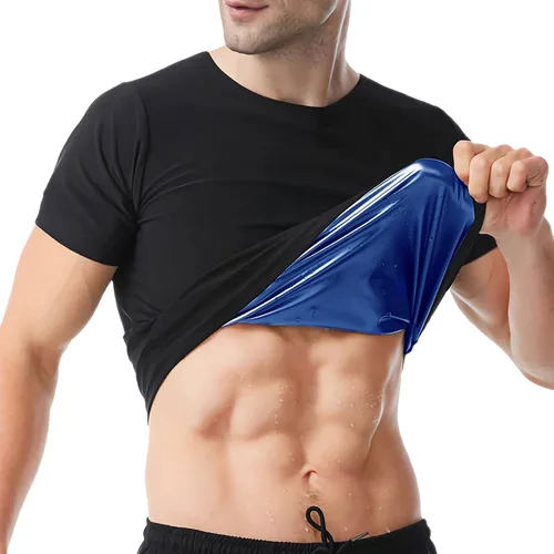 Vista 8 de Camisa de Sauna para Hombres de Manga Corta Traje de Sauna para Hombres Moldeador Corporal de Sudor Chaleco de Compresión Top de Ejercicio