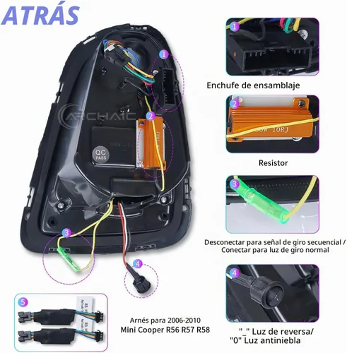 Vista 5 de Luces traseras para 2007-2013 Mini Cooper y Coopers Hatchback R56 R57 R58 Transparente