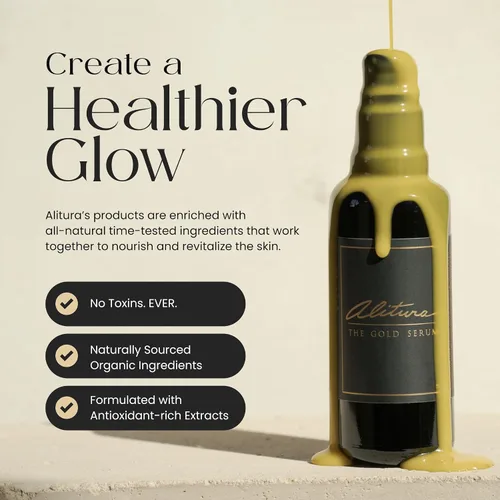 Vista 6 de Alitura Suero dorado de colágeno y péptido antienvejecimiento para la cara, con vitamina A, CoQ10 y astaxantina, suero hidratante inspirado en Corea