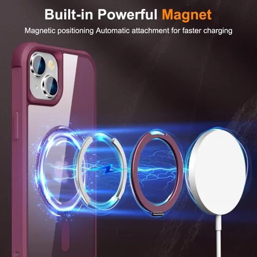 Vista 3 de Funda diseñada para iPhone 14 Plus con soporte de anillo magnético giratorio de 360° [Compatible con Mag-Safe] [Protección de Grado Militar] Fundas