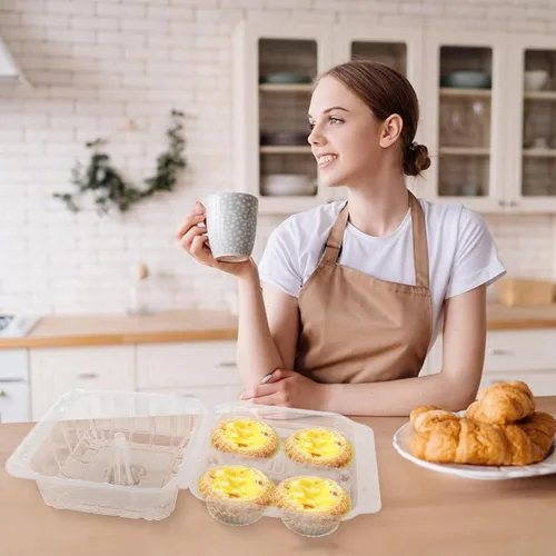 Vista 7 de Paquete de 40 cajas de plástico transparente para cupcakes de 4 compartimentos, soportes para cupcakes de 4 cavidades, recipientes transparentes