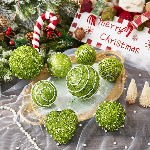 Vista 3 de 16 adornos de corazón verde y bolas de Navidad, decoraciones de bolas de Navidad, bolas de perlas colgantes de plástico inastillables para fiestas