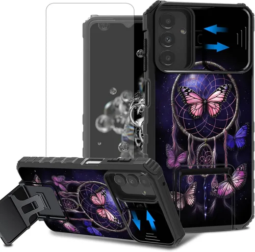 Vista 93 de Funda para teléfono Samsung Galaxy A15 5G con protector de pantalla con cubierta deslizante para cámara y soporte de doble capa híbrida resistente a
