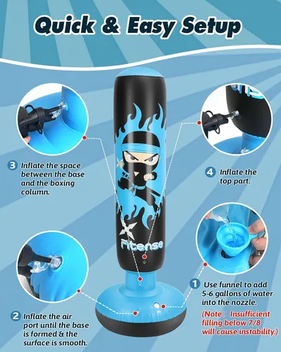 Vista 5 de Fitense Kids Punching Bag, 63 Inch Inflatable Punching Bag with Electric Air Pump & Gloves, Kids Boxing Bag for Boys Girls Age 6-12, Dinosaur Ninja